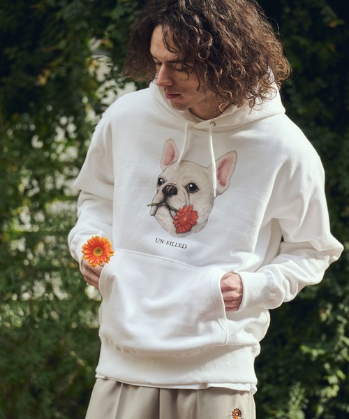 UN-FILLED(アンフィルド)の「mpa4027- REAL GERBERA DOG HOODIE パーカー(フレンチブルドッグ)(SDUF-2603FBD)(パーカー・メンズ・グレー/ホワイト・XL/L/M)」の4枚目の写真