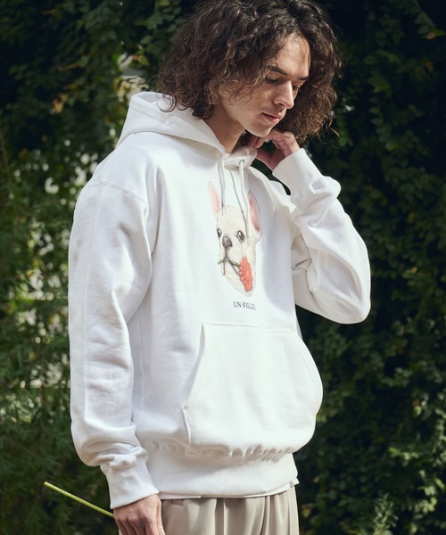 UN-FILLED(アンフィルド)の「mpa4027- REAL GERBERA DOG HOODIE パーカー(フレンチブルドッグ)(SDUF-2603FBD)(パーカー・メンズ・グレー/ホワイト・XL/L/M)」の5枚目の写真