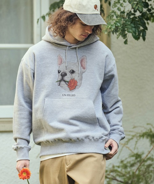 UN-FILLED(アンフィルド)の「mpa4027- REAL GERBERA DOG HOODIE パーカー(フレンチブルドッグ)(SDUF-2603FBD)(パーカー・メンズ・グレー/ホワイト・XL/L/M)」の9枚目の写真