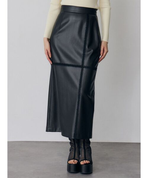 MURUA（ムルーア）の「クロシェドッキングフェイクレザースカート（スカート・レディース・ブラック/アイボリー・1/2）」の10枚目の写真