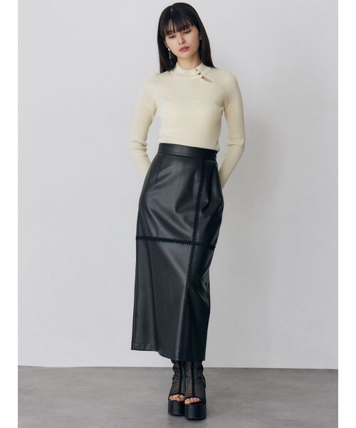 MURUA（ムルーア）の「クロシェドッキングフェイクレザースカート（スカート・レディース・ブラック/アイボリー・1/2）」の12枚目の写真
