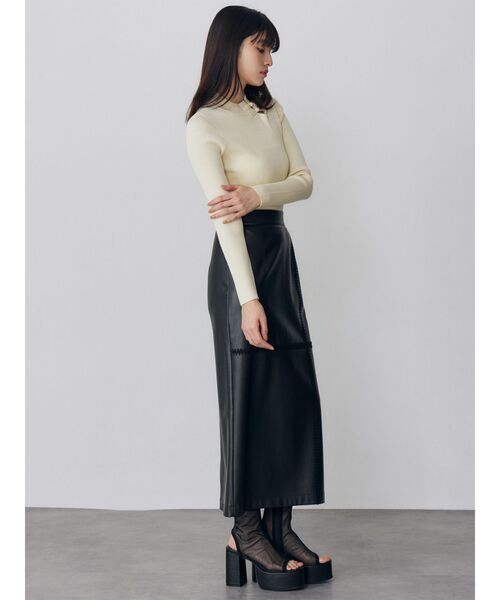 MURUA（ムルーア）の「クロシェドッキングフェイクレザースカート（スカート・レディース・ブラック/アイボリー・1/2）」の13枚目の写真