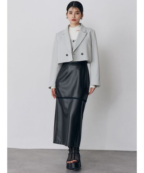 MURUA（ムルーア）の「クロシェドッキングフェイクレザースカート（スカート・レディース・ブラック/アイボリー・1/2）」の18枚目の写真