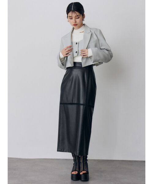 MURUA（ムルーア）の「クロシェドッキングフェイクレザースカート（スカート・レディース・ブラック/アイボリー・1/2）」の19枚目の写真