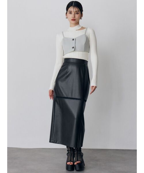 MURUA（ムルーア）の「クロシェドッキングフェイクレザースカート（スカート・レディース・ブラック/アイボリー・1/2）」の21枚目の写真