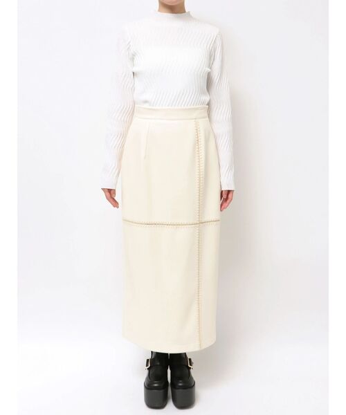 MURUA（ムルーア）の「クロシェドッキングフェイクレザースカート（スカート・レディース・ブラック/アイボリー・1/2）」の7枚目の写真