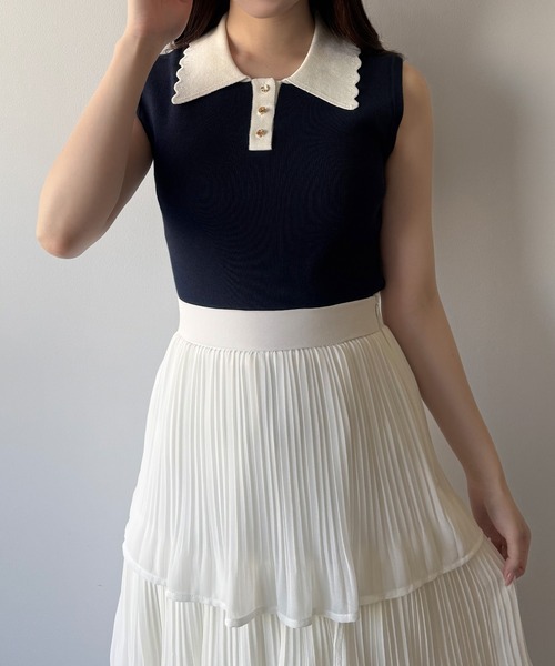 mipiarl(ミピアール)の「衿スカラップポロニットトップス(ニット/セーター・レディース・ネイビー/オフホワイト/ブラック・LARGE/MEDIUM)」の11枚目の写真
