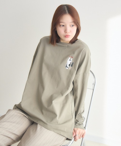 meeny miny(ミーニーマイニー)の「【meeny miny】CAT & BAKES 9456 『love』ロンT(Tシャツ/カットソー・レディース・ホワイト/カーキ/チャコールグレー・M-L/S-M)」の3枚目の写真