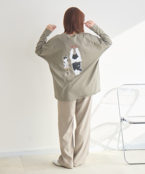 meeny miny(ミーニーマイニー)の「【meeny miny】CAT & BAKES 9456 『love』ロンT(Tシャツ/カットソー・レディース・ホワイト/カーキ/チャコールグレー・M-L/S-M)」の6枚目の写真