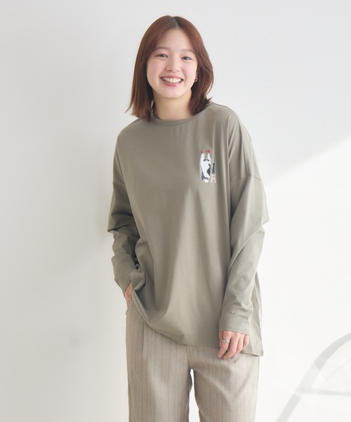 meeny miny(ミーニーマイニー)の「【meeny miny】CAT & BAKES 9456 『love』ロンT(Tシャツ/カットソー・レディース・ホワイト/カーキ/チャコールグレー・M-L/S-M)」の7枚目の写真