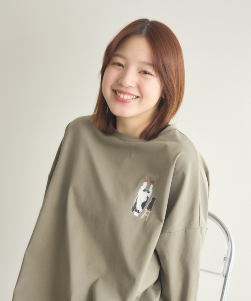 meeny miny(ミーニーマイニー)の「【meeny miny】CAT & BAKES 9456 『love』ロンT(Tシャツ/カットソー・レディース・ホワイト/カーキ/チャコールグレー・M-L/S-M)」の10枚目の写真