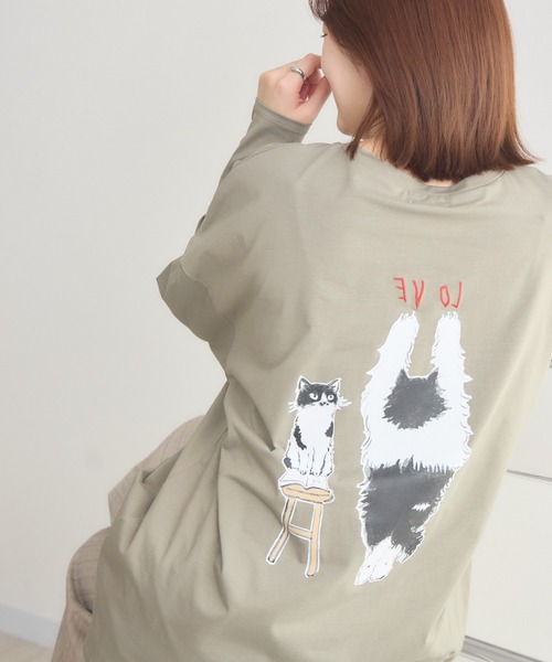 meeny miny(ミーニーマイニー)の「【meeny miny】CAT & BAKES 9456 『love』ロンT(Tシャツ/カットソー・レディース・ホワイト/カーキ/チャコールグレー・M-L/S-M)」の12枚目の写真