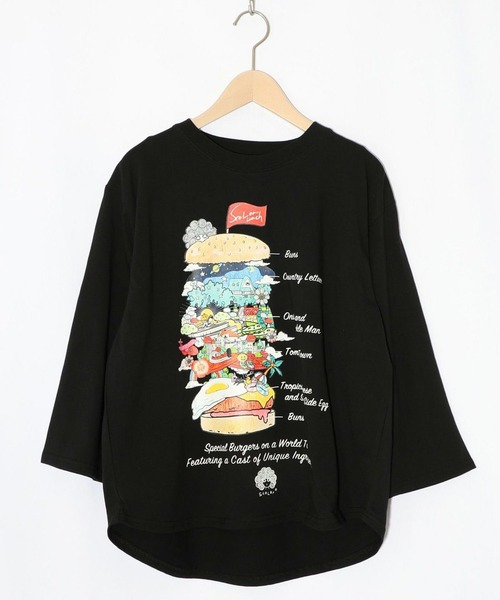 iS ScoLar(イズスカラー)の「ScoLar(スカラー) スカラーバーガータウン柄Tシャツ(Tシャツ/カットソー・レディース・オフホワイト/ブルー/ブラック・MEDIUM)」の2枚目の写真