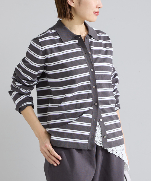 IENA(イエナ)の「襟付きボーダーニット(ニット/セーター・レディース・ホワイト/チャコールグレー・FREE)」の5枚目の写真