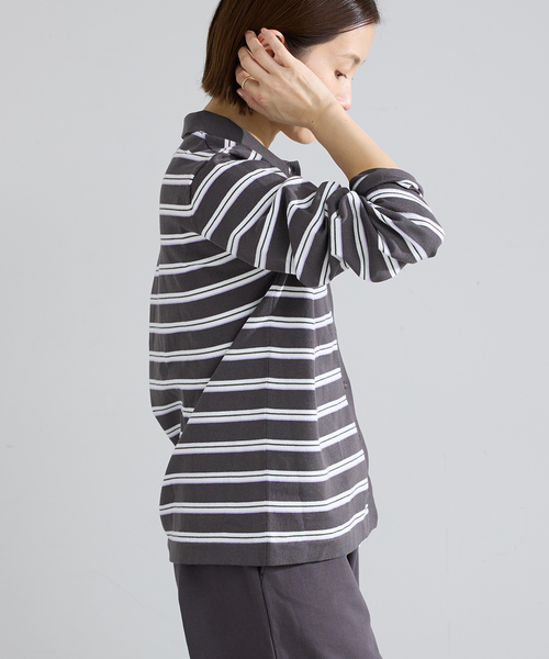 IENA(イエナ)の「襟付きボーダーニット(ニット/セーター・レディース・ホワイト/チャコールグレー・FREE)」の7枚目の写真