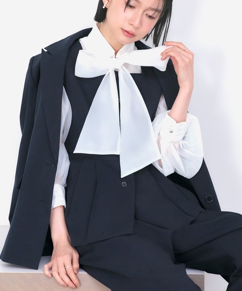 RUIRUE BOUTIQUE（ルイルエブティック）の「ストレッチ ｜ 【３点】 ピークドラペルジャケット ＆ ペプラムジレ ＆ タックワイドパンツ セット ｜ セレモニースーツ・フォーマルスーツ・ママスーツ・パンツスーツ・セットアップ（スーツセット・レディース・ネイビー/チャコール/ブラック・L/M）」の19枚目の写真