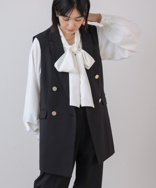 Bou Jeloud（ブージュルード）の「【はあちゅう*Bou Jeloud】テーラーカラーベスト（ベスト・レディース・ネイビー/グレイッシュベージュ/ブラック・38）」の21枚目の写真