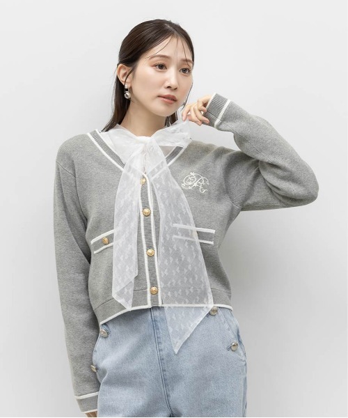 RANDA（ランダ）の「ロゴ刺繍ニットカーディガン（カーディガン/ボレロ・レディース・グレー・FREE）」の5枚目の写真