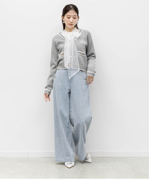 RANDA（ランダ）の「ロゴ刺繍ニットカーディガン（カーディガン/ボレロ・レディース・グレー・FREE）」の6枚目の写真