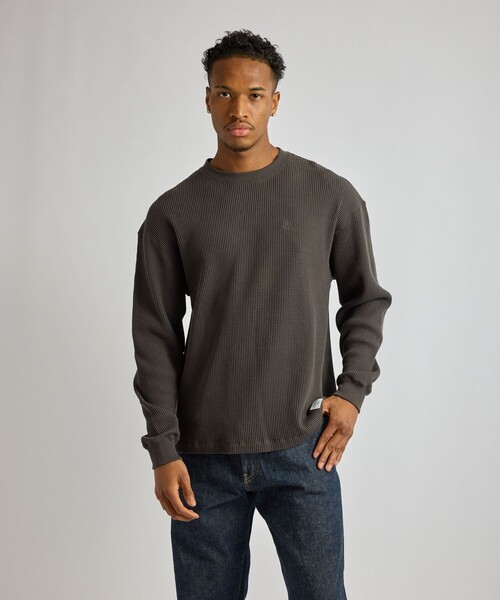 Saturdays NYC（サタデーズ ニューヨークシティ ）の「Alex Heavy Waffle Relaxed LS Tee（Tシャツ/カットソー・メンズ・ライトグレー/チャコールグレー/グリーン・L/S/M）」の5枚目の写真
