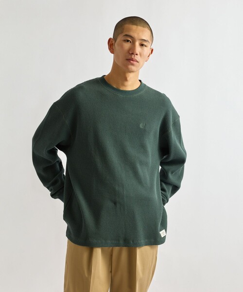 Saturdays NYC（サタデーズ ニューヨークシティ ）の「Alex Heavy Waffle Relaxed LS Tee（Tシャツ/カットソー・メンズ・ライトグレー/チャコールグレー/グリーン・L/S/M）」の3枚目の写真