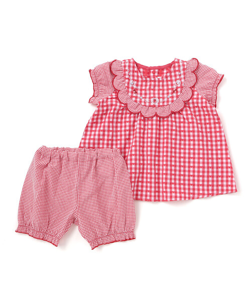 SLAP SLIP BABY（スラップスリップベビー）の「【お揃い】ハートギンガムチェックスカラップフリルワンピース+ブルマセットアップベビー(70~80cm)（その他ベビーウェア・キッズ・ブルー系その他/レッド系その他・FREE）」の2枚目の写真