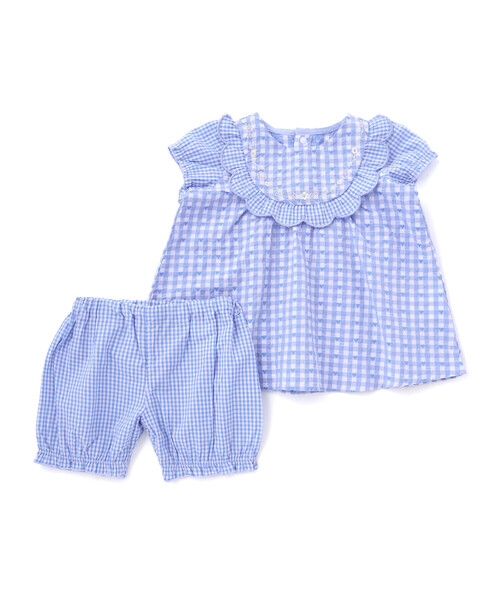 SLAP SLIP BABY（スラップスリップベビー）の「【お揃い】ハートギンガムチェックスカラップフリルワンピース+ブルマセットアップベビー(70~80cm)（その他ベビーウェア・キッズ・ブルー系その他/レッド系その他・FREE）」の5枚目の写真