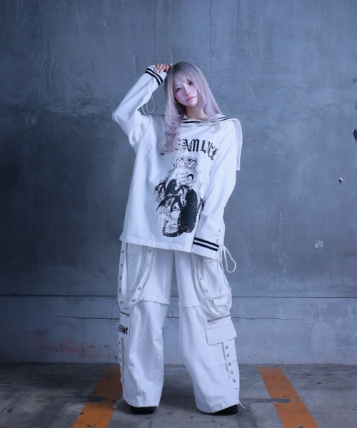 Amilige(アミリージュ)の「Black Mirror Kittyセーラートップス(Tシャツ/カットソー・レディース・ブラック/ホワイト・FREE)」の3枚目の写真