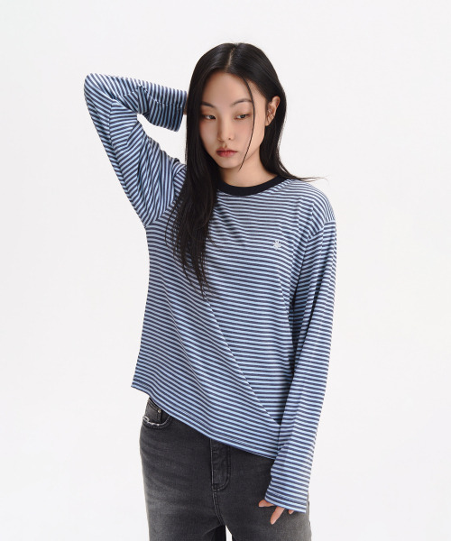 SLOW RECORD HOUSE(スローレコードハウス)の「ストライプロングスリーブ_ブルー(Tシャツ/カットソー・レディース・その他・MEDIUM/LARGE)」の3枚目の写真