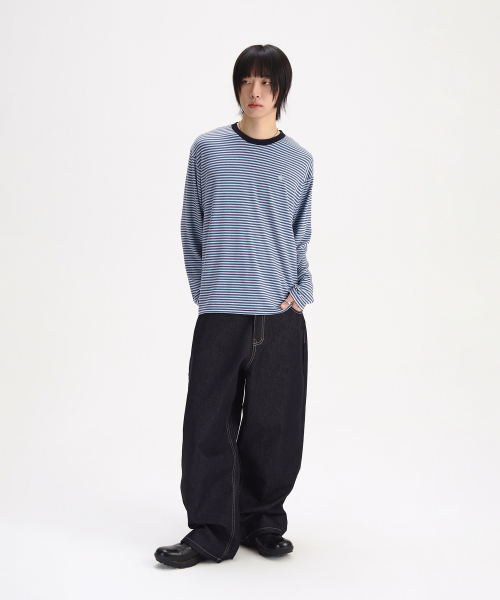SLOW RECORD HOUSE(スローレコードハウス)の「ストライプロングスリーブ_ブルー(Tシャツ/カットソー・レディース・その他・MEDIUM/LARGE)」の4枚目の写真