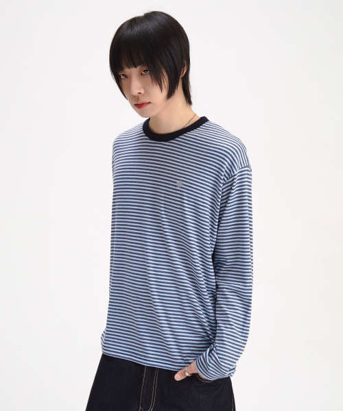 SLOW RECORD HOUSE(スローレコードハウス)の「ストライプロングスリーブ_ブルー(Tシャツ/カットソー・レディース・その他・MEDIUM/LARGE)」の5枚目の写真