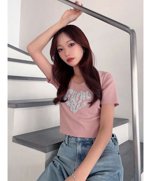 RESEXXY（リゼクシー）の「ルミナスロゴTシャツ（Tシャツ/カットソー・レディース・グレー/ピンク/ホワイト/ブラック・FREE）」の8枚目の写真