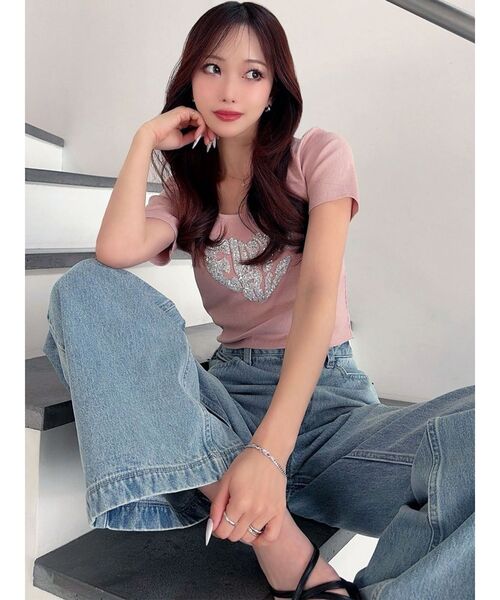 RESEXXY（リゼクシー）の「ルミナスロゴTシャツ（Tシャツ/カットソー・レディース・グレー/ピンク/ホワイト/ブラック・FREE）」の10枚目の写真