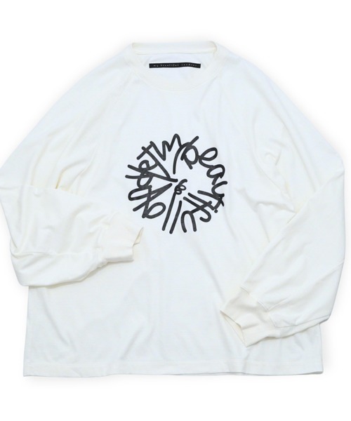 my beautiful landlet（マイビューティフルランドレット）の「【my beautiful landlet】SUPIMA COTTON OVERSIZE RAGLAN L/S T-SHIRT - print（Tシャツ/カットソー・メンズ・ブラック/ライトブルー/グレー/ライトグレー/ホワイト・0/1）」の2枚目の写真