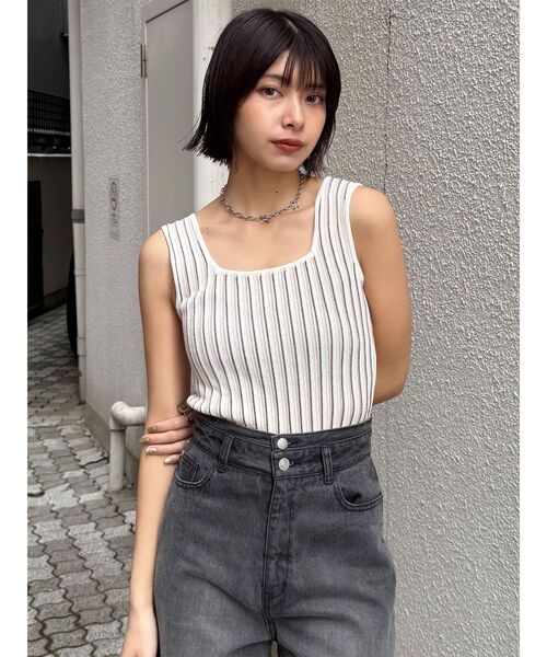 MURUA(ムルーア)の「ランダムガーターニットタンク 夏服(ニット/セーター・レディース・ホワイト/その他2/オレンジ/その他/ブラック・FREE)」の13枚目の写真
