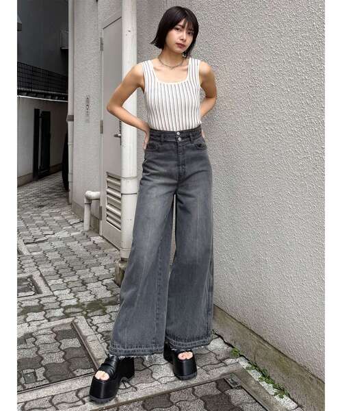 MURUA(ムルーア)の「ランダムガーターニットタンク 夏服(ニット/セーター・レディース・ホワイト/その他2/オレンジ/その他/ブラック・FREE)」の15枚目の写真