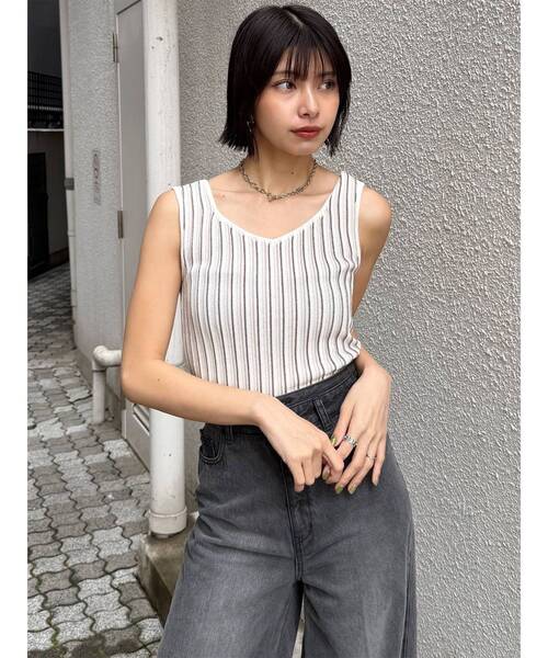 MURUA(ムルーア)の「ランダムガーターニットタンク 夏服(ニット/セーター・レディース・ホワイト/その他2/オレンジ/その他/ブラック・FREE)」の16枚目の写真