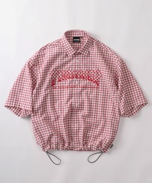 【70】【THRASHER/スラッシャー】アップリケロゴ ミニチェック レギュラーカラーシャツ ドローコード付