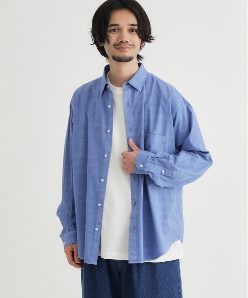 未使用近　製品染めロングシャツ　ブルー　30800円 未使用近 製品染めロングシャツ ブルー 30800円 【公式通販】