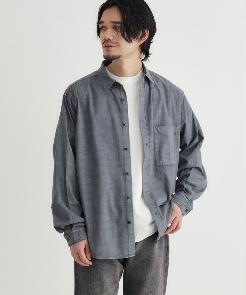 セール】【BACK NUMBER】製品染めブロード長袖シャツ (洗いざらし