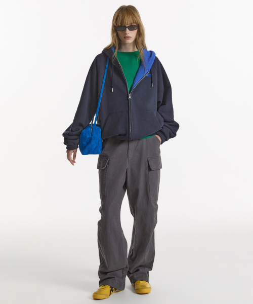 NOHANT（ノアン）の「WAFFLE LINED HOODED ZIP-UP JUMPER NAVY（パーカー・レディース・ネイビー・SMALL/MEDIUM/LARGE）」の2枚目の写真