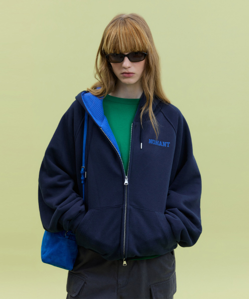 NOHANT（ノアン）の「WAFFLE LINED HOODED ZIP-UP JUMPER NAVY（パーカー・レディース・ネイビー・SMALL/MEDIUM/LARGE）」の7枚目の写真