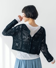 studio CLIP（スタディオクリップ）の「《natural by clip》ダブルフロントクロシェ風ニットカーディガン（カーディガン/ボレロ）」