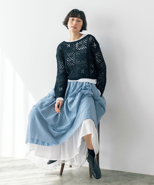 studio CLIP（スタディオクリップ）の「《natural by clip》ダブルフロントクロシェ風ニットカーディガン（カーディガン/ボレロ・レディース・アイボリー/ブラック・FREE）」の3枚目の写真