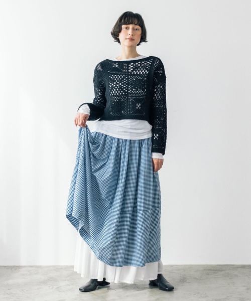 studio CLIP（スタディオクリップ）の「《natural by clip》ダブルフロントクロシェ風ニットカーディガン（カーディガン/ボレロ・レディース・アイボリー/ブラック・FREE）」の4枚目の写真