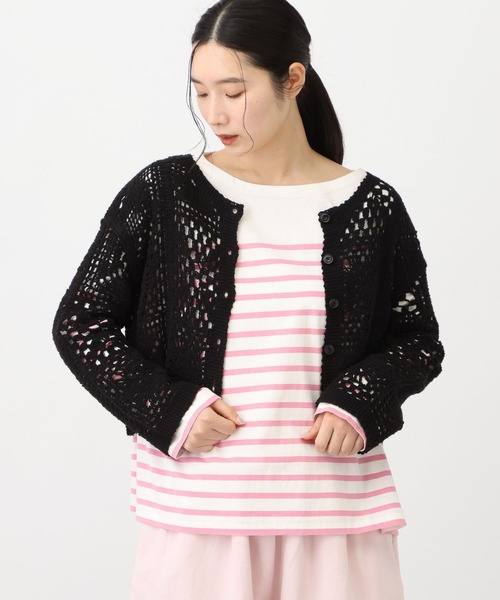 studio CLIP（スタディオクリップ）の「《natural by clip》ダブルフロントクロシェ風ニットカーディガン（カーディガン/ボレロ・レディース・アイボリー/ブラック・FREE）」の7枚目の写真