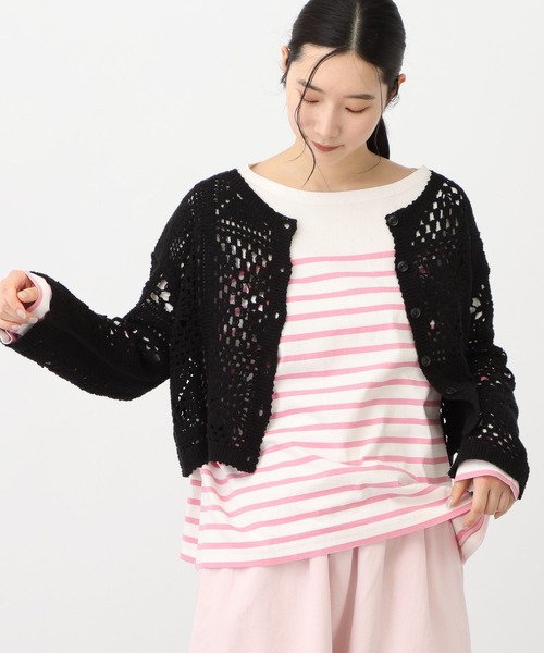 studio CLIP（スタディオクリップ）の「《natural by clip》ダブルフロントクロシェ風ニットカーディガン（カーディガン/ボレロ・レディース・アイボリー/ブラック・FREE）」の8枚目の写真