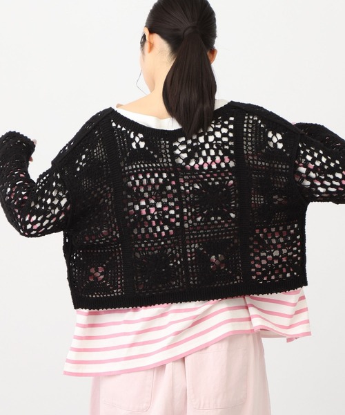 studio CLIP（スタディオクリップ）の「《natural by clip》ダブルフロントクロシェ風ニットカーディガン（カーディガン/ボレロ・レディース・アイボリー/ブラック・FREE）」の10枚目の写真