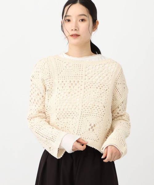 studio CLIP（スタディオクリップ）の「《natural by clip》ダブルフロントクロシェ風ニットカーディガン（カーディガン/ボレロ・レディース・アイボリー/ブラック・FREE）」の18枚目の写真