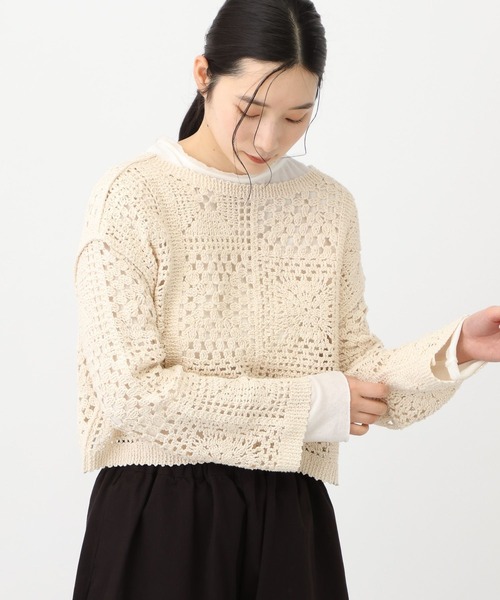 studio CLIP（スタディオクリップ）の「《natural by clip》ダブルフロントクロシェ風ニットカーディガン（カーディガン/ボレロ・レディース・アイボリー/ブラック・FREE）」の19枚目の写真